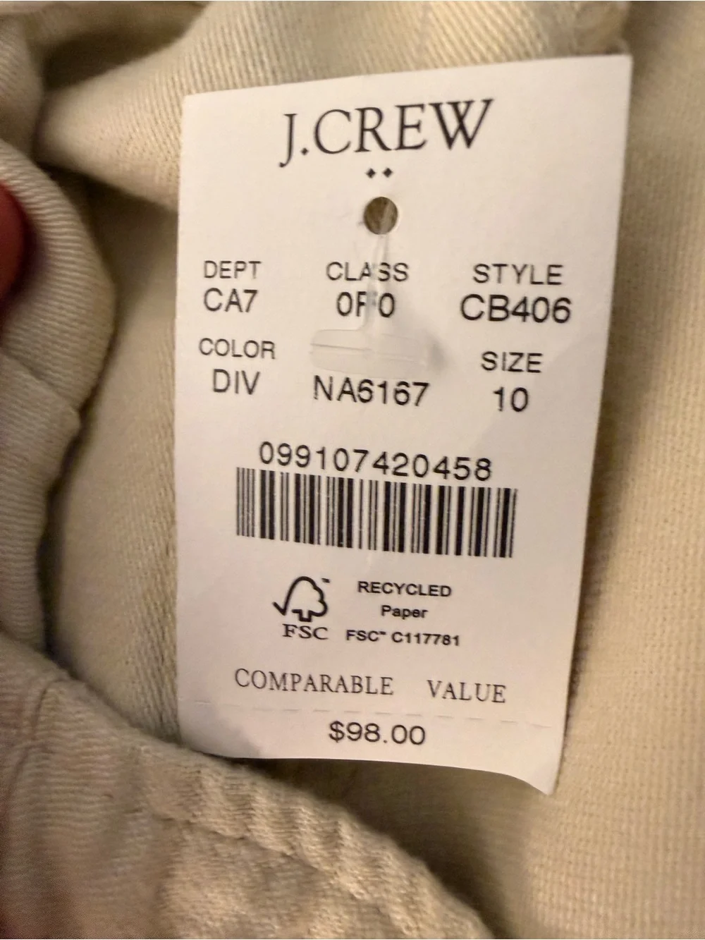 J. Crew | NWT 100% Cotton Cropped Wide Leg Paper Bag Pants | Sz 10